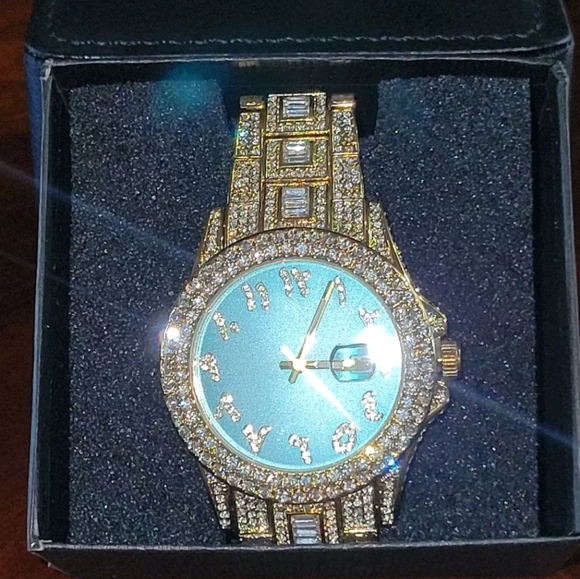Mens Luxury Iced Out Bling Simulated Diamond CZ GoldPlated Arabic Numera… - Picture 9 of 15